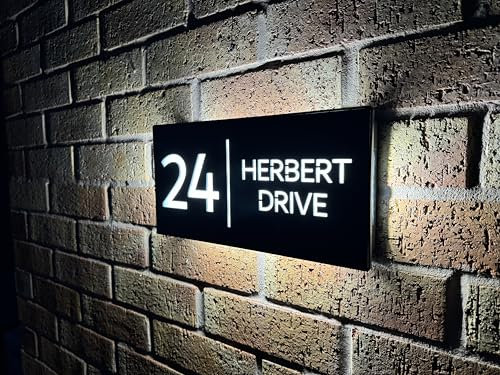 One of a kind design UK Personalised 85 LEDs Illuminated House Sign, Laser Cut Modern Hardwired Wall Light with Address Display - Auto ON/OFF Water-Resistant 305x155 MM (Grey, SVL-30X15)