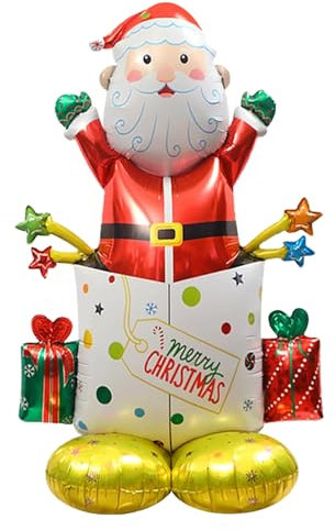 DazzJoy Weihnachtsmann Folienballon Stehend, XXL Luftballon Weihnachtsmann Deko, Weihnachtsdeko Helium Ballons Kinder, Weihnachtsballons Stehender für Weihnachten Outdoor Deko, Christmas Decorations