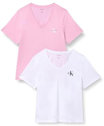 Calvin Klein Donna T-Shirt Maniche Corte Confezione da 2 Logo Tee con Scollo a V, Rosa (Fairy Tale), XS