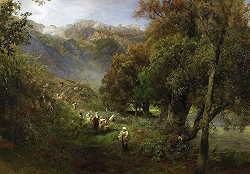OuDeZjzhu Wandkunst Dekorative Leinwand Wand Kunst Leinwand Wandkunst Poster Sommerlandschaft am ufer des albaner Sees von oswald achenbach Bilder Moderne für Wohnzimmer-Dekor 60x90cm
