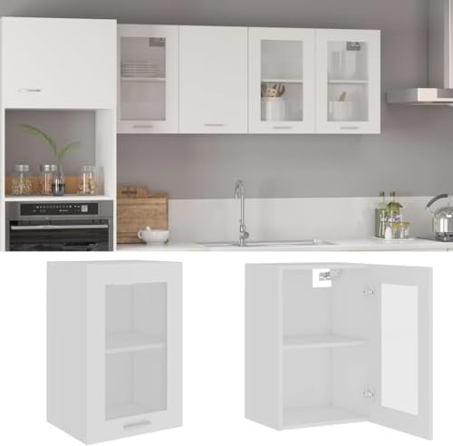 KLYEON Hängeglasschrank Weiß 40x31x60 cm Holzwerkstoff,Praktischer weißer Küchenhängeschrank mit Glasfront und Zwei Regalfächern zur platzsparenden Aufbewahrung Küchenschränke, Küche Möbel