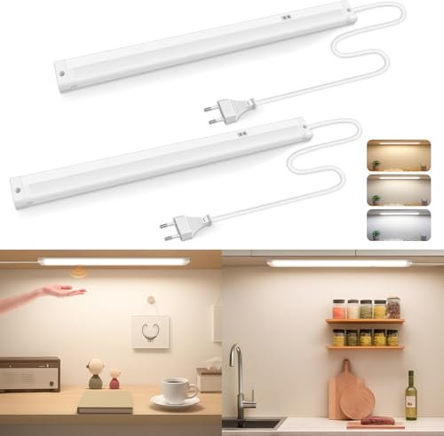 ALUSSO Unterbauleuchte Küche LED 40cm mit Berührungsloser Sensor, 6W 450lm Handbewegung Schranklicht mit 3 Farbtemperaturen (3000K/4500K/6500K), Dimmbar Schrankbeleuchtung mit 1.5m Stecker