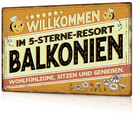 Putuo Decor Blechschild – Willkommen im 5-Sterne-Resort Balkonien – Vintage Gartendeko für Terrasse & Balkon