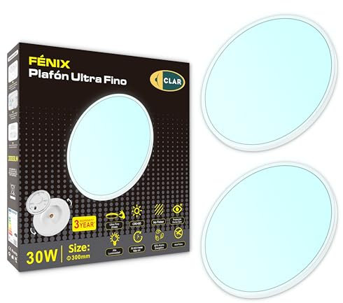 CLAR - Plafoniera LED Soffitto 30 Cm, Plafoniera LED Luce Fredda,Plafoniera LED Ultra Slim, Plafoniera Luminosa, Plafoniera LED Soffitto Bagno, Luce Fredda 6000K, 30W (Pack 2)