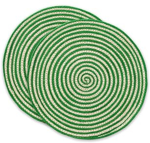 Manteles Individuales Redondos, Salvamantel Yute, Natural Hecho a Mano, 38x38 cm Pack 2 Unidades, Rayas Verde
