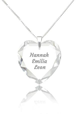 Herzkette 925 Sterling Silber Markenkristall aus Österreich Herz Crystal Gravur Anhänger Namenskette mit dreiWunschnamen