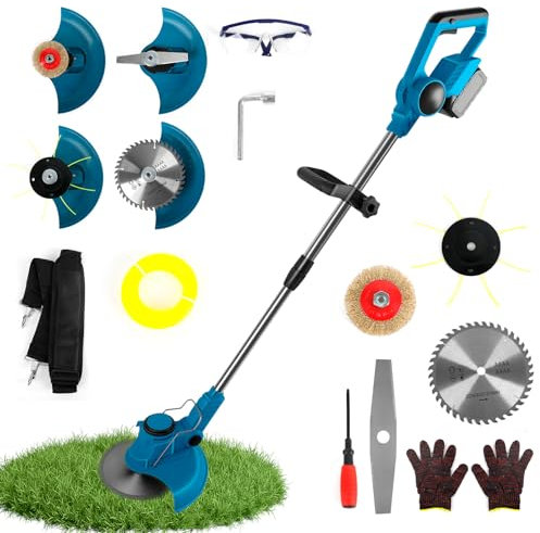 Akku Rasentrimmer kompatibel mit Makita 18V Akku, 4 in 1 Bürstenlose Rasentrimmer 20cm Schnittbreite Verstellbarer Griff 99-135cm Teleskopstab für Garden Rasen Dornbusch (ohne Akku)