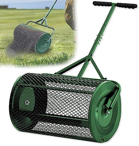 Spandiconcime per compost, spandiconcime per torba, spandiconcime in rete metallica da 24 pollici con maniglia regolabile a forma di T per piantare e seminare, spandiconcime per prati e giardino, ve