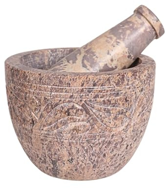 Divit Shilp Mortero y pilón, hecho de piedra dura pulida resistente, molinillo de piedra natural para especias, pastas, hierbas, condimentos, etc. (natural)