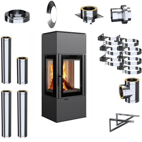 KRATKI Kaminofen auf 8kW Stahl THOR VIEW fi150 Stahlofen, Schwedenofen Set BImSchV Stufe 2, Eco-design