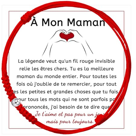 FANCIBAND Cadeau Fete Des Meres Bracelet Rouge Porte Bonheur Avec Perles Rondes Argent Sterling 925, Fête Des Mères Cadeau Maman Anniversaire Future Jeune Maman Noël Cadeau
