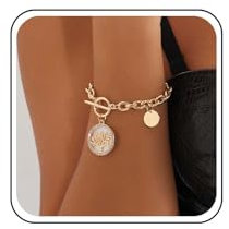 Cybche Vintage Life Tree Coin brazalepulsera de oro de la vida del árbol de la moneda de oro de la cadena de eslabgrueso pulsera de cristal CZ colgante de la moneda brazalede del broche del disco redo
