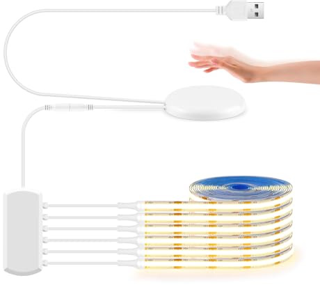 LRGBST 5V USB Warmweiß COB LED Streifen, 6 Stück 2M COB LED Streifen Kit mit durchdringendem Holz Touch Dimmer für akustische Panels Kabinett Showcase Beleuchtung