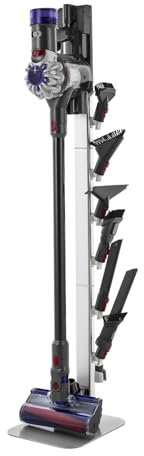 VEVOR Vacuum Stand, Compatible with Dyson G5 V15 V12 V11 V10 V8 V7 V6 Series Upright Vacuums Cleaners & Accessories, Stable Vacuum Stand Holder with 6 Hooks and Non-slip Footpads, Gray
