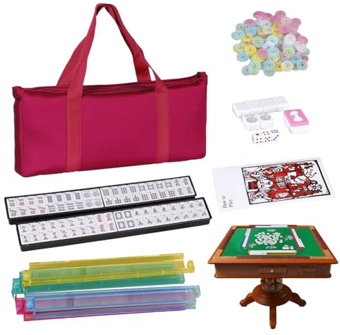 Genérico Conjunto de Mahjong Completo Reglas Y Dados Portátiles, Magníficos | Mahjong Clásico para principiantes y adultos adultos aprendizaje entretenimiento en el hogar