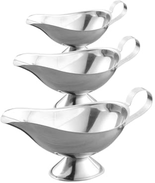 Kellegour Saucière en Acier Inoxydable,3 pcs Petit Récipient Bol Pot à Sauce,Saucière avec Bec Verseur,Bols à Sauciène acier inoxydable,pour jus de Fruits,Sauce,Rôtir,Repas de Noël,Argent,3 Tailles