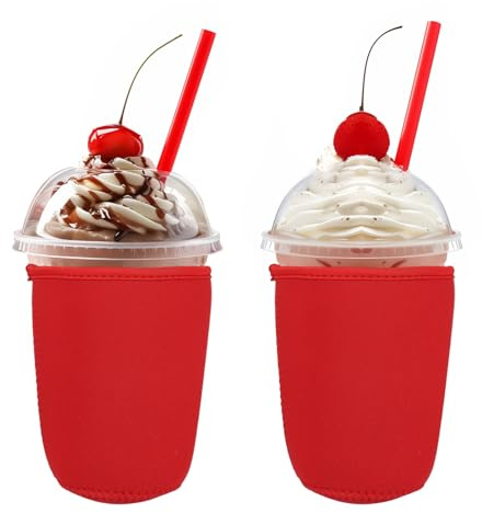sourcing map 2 Pcs Iced Coffee Sleeve, Insulator Neoprene Cup Sleeves Reusable Beverages Cup Holder for Tumbler Iced and Hot Drinks, Party Drink Decor, Red