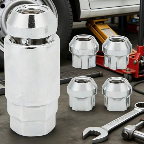 Tissting Tuercas Seguridad Ruedas, M14x1.5 Plata con Herramienta | Kit Antirrobo Llantas Acero Inoxidable para 18/19/20 Pulgadas
