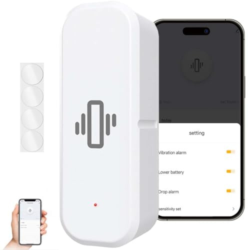 Acmerota Capteur de Vibration avec Alarme APP, Mini Détecteur de Bris de Vitrage sans Sensibilité Réglable Alarme pour fenêtre Capteur sans Fil Mini sirène Brise-vitre avec Application Alarmes