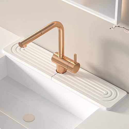 LCUHAVA Wasserhahn Spritzschutz, Wasserhahn Matte 40 x 10 CM, Stone Drying Mat Kitchen, Schnelltrocknen, Abtropfmatte Stein, Universelle, für Küche und Badezimmer Countertop Protect