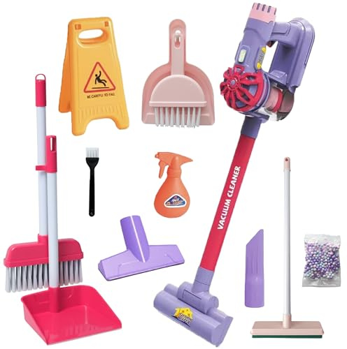KIDSOU WORLD Aspirateur Enfant Jouet Fonctionnel - Jouet Mixte 2 Ans Balai Jeux éducatif - Cadeau Enfant 3 Ans garçon Fille Rose - Aspire Vraiment - Piles Non incluses 2×AA