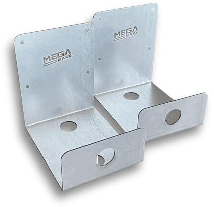 MegaMaxx UK Wall Mount Ladder Brackets – Galvanised Steel Pair with Locking Holes – Secure Ladder Hooks for Garage, Shed or Workshop – Heavy Duty Wall Hangers – UK Made