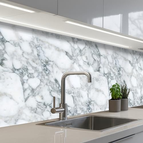 KitchenYeah© Splashback for kitchen 32x59 / 80x150 cm self-adhesive Wall Protector Decor Panels Cooker Backsplash Mosaic - Marble - White - Irregular