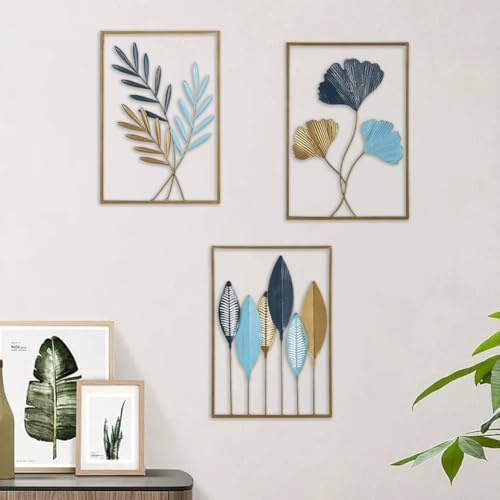 FARYODI Metallwanddekoration 3 Stück, Minimalistische Blattwanddekoration, Moderne Wanddekoration, Hause Wandkunst, Dekorative Gemälde für Zuhause, Wohnzimmer, Schlafzimmer, Küche (Gold)