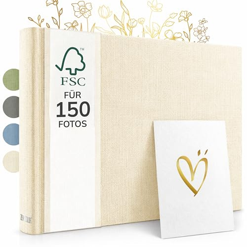 Zenacolor Album Fotos para Pegar y Escribir - Album de Fotos Lino 30x22cm Beige - 50 Páginas Brancas & Espaço para 150 Fotos