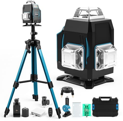 Laser Level with Tripod, Self-Leveling Lazer Level with LED Display, 4x360° Laser Spirit Level, 4D 16 Lines Green Professional Laser Level/APP/Remote Control/Pulse Mode/IP54 Waterproof (no Battery)