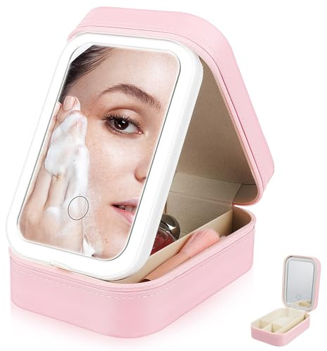 HEATSHAKING Trousse de Maquillage avec Miroir Lumineux Réglable, Boîte de Rangement Multifonction en PU et Verre, Design Élégant, Voyage et L'organisation du Maquillage