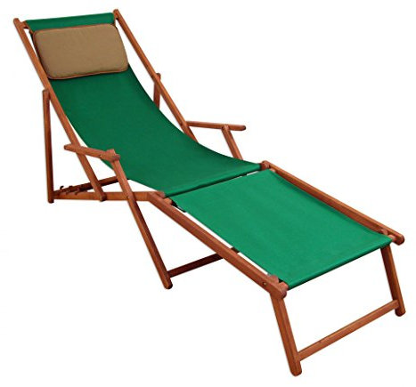 Liegestuhl Sonnenliege grün Fußablage Kissen Gartenliege Holz Deckchair Gartenmöbel 10-304FKD