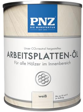 PNZ Arbeitsplatten-Öl für Innen | Nachhaltig hergestellt mit regionalen Rohstoffen | Made in Germany | für Küchenholz, Arbeitsplatten, Schneidebretter, Gebinde:0.75L, Farbe:weiß