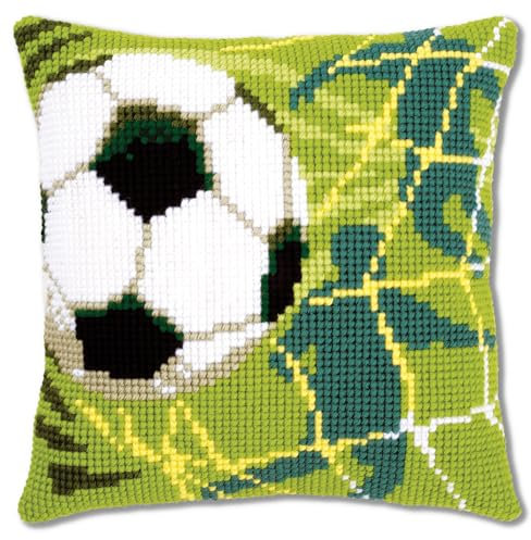 VERVACO Kreuzstich Stickpackungen Kissen Stickerei Set Anfänger Vorgedruckt Fussball DIY Set Kreativ Set Für Erwachsene Dekoratives Kissen ca. 40 x 40 cm Bastelset Handwerker Haus Dekoration