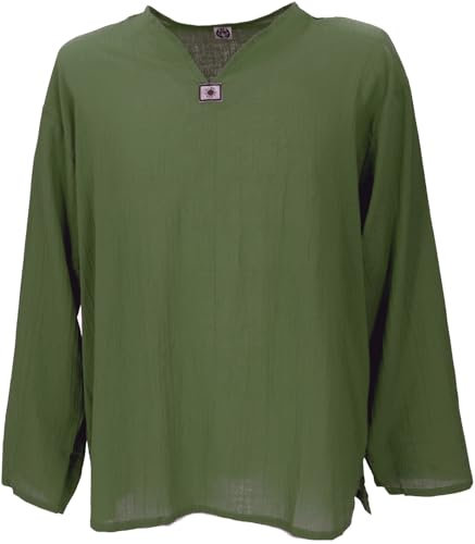 GURU SHOP Yoga Hemd, Goa Hemd, Leichtes Freizeithemd, Schlupfhemd - Grün, Herren, Baumwolle, Size:XXL