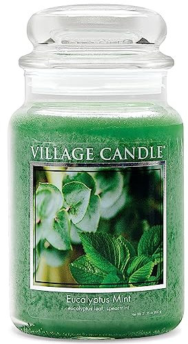 Village Candle Eukalyptus-Minze große Duftkerze im Glas, 737 g, grün, 9.7 x 9.5 cm