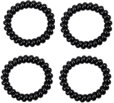 Mytoptrendz® 4 PCS Premium Thick Large Spiral Traceless Coils Wired Hair Bobbles Ponytail Holders Plastic Phone Cord Hair Ties Ponio Bands Endless Snag Free Hairbands (BLACK)