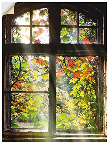 ARTland Wanddeko Wandtattoo selbstklebende Vinylfolie 60x80 cm Fensterblick Fenster Natur Herbst Garten Ausblick Altbau T5XH