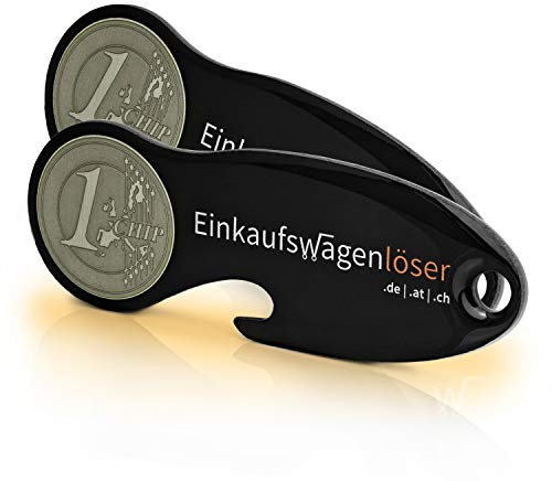 Einkaufswagenlöser Code24 Münze schwarz/Schlüsselanhänger Einkaufschip mit Schlüsselfundservice/Abziehbarer Einkaufswagenchip Metall, Chip Einkaufswagen, Key Finder / 2 Stück