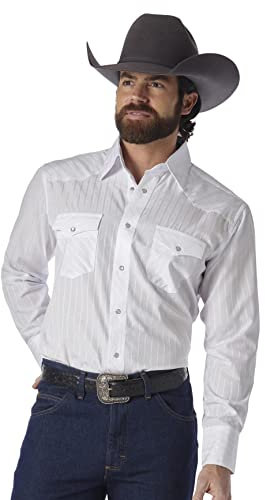 Wrangler Men's Sport Western Two Pocket Long Sleeve Snap Shirt Shirt, White, XL