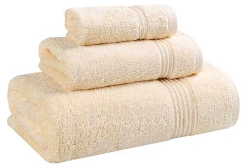 Superior Egyptian Cotton 3-Piece Towel Set, Basic Towels For Bathroom, Home Decor, Guest Bath, Shower, Apartment, Included 1 Face, 1 Hand, 1 Bath Towel, Washcloth, Quick Dry, Canary