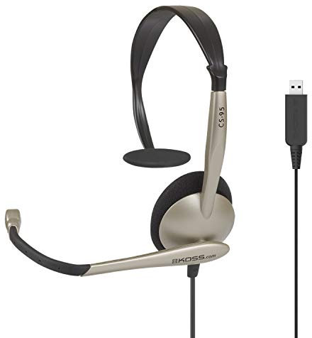 Koss CS95 USB Auriculares con Cable y Micrófono con Cancelación Ruido, Cascos de Diadema Monoaurales Ajustables para Videoconferencia Oficina, Call Center, Comunicación, Skype, Zoom