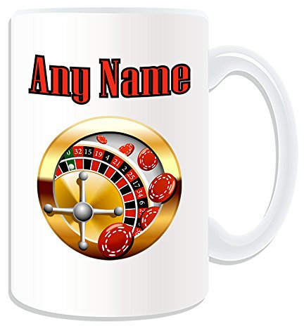 Personalised Gift - Large Roulette and Chips Mug (Casino Design Theme, White) - Any Name/Message on Your Unique - Chip Ball