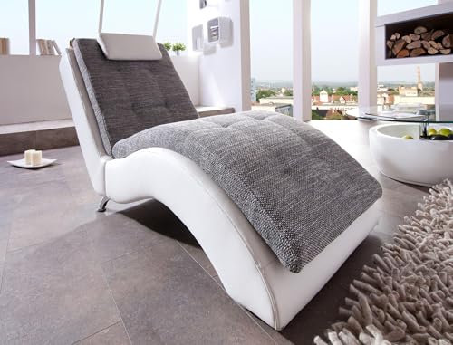 Relaxliege WILTOR242 Kunstleder weiß, Webstoff grau