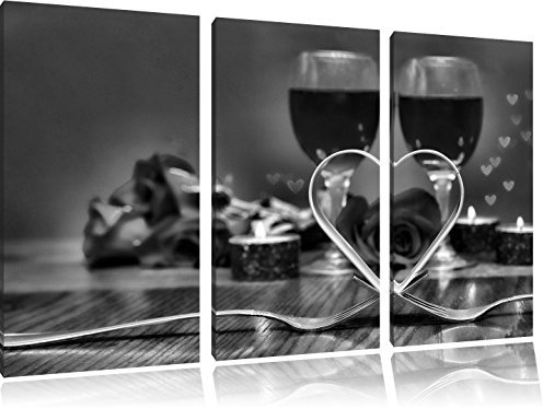Pixxprint Candle Light Dinner, Leinwandbild 3 Teilig, Gesamtmaß: 120x80cm, Wandbild, Dekoration, fertig gespannt, Kein Poster