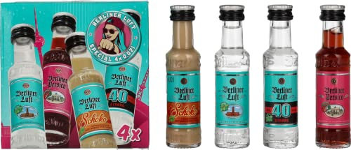 Berliner Luft Special | Likör-Geschenkset | Original (18%) , Persico (16%), Eisbonbon (18%), Strong (40%) | Vegan | Made in Berlin | 4×0,02L