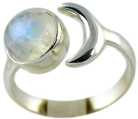 Navya Craft Regenbogen-Mondstein-Silberring | 925 Sterling Silber Handgefertigter Statement-Versprechensring für Frauen | Natürlicher Edelstein Boho Schmuck | Juni-Geburtsstein | Geschenk für Sie