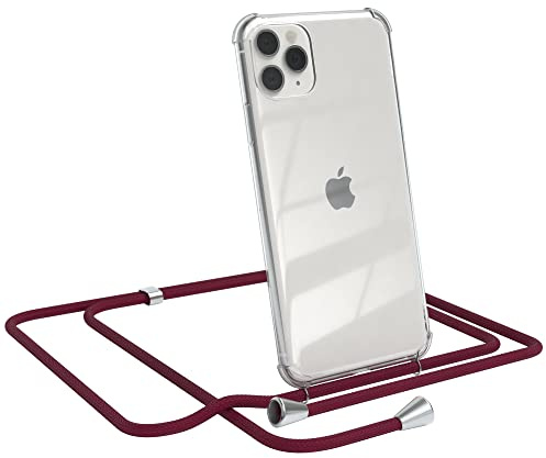 EAZY CASE Handykette kompatibel mit iPhone 11 Pro Max Handyhülle mit Umhängeband, Handykordel mit Schutzhülle, Silikonhülle, Hülle mit Band, Stylische Kette für Smartphones, Burgunder Rot
