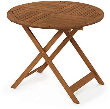 Furinno Tioman Small Hardwood Table Pliante d'Extérieur Franc avec Trou pour Parapluie, 88,9 x 88,9 x 71,88 cm