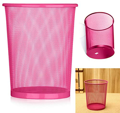 Unicorpse Large Colourful Mesh Waste Paper Basket Office Metal Dustbin Rubbish Bins Trash (Pink)